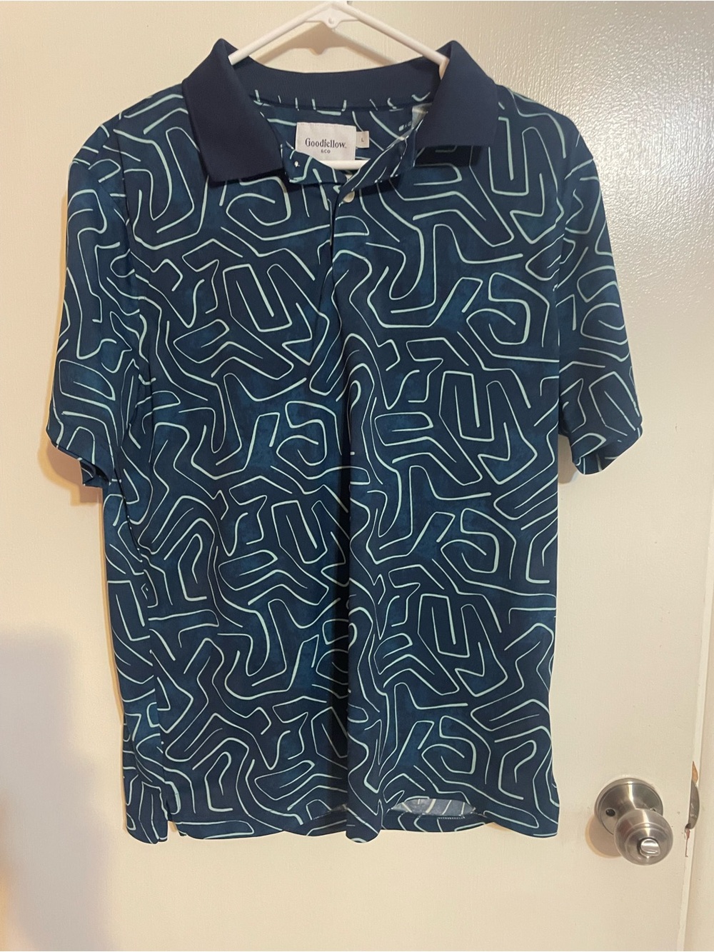 Goodfellow & Co Navy Polo with Light Line Print